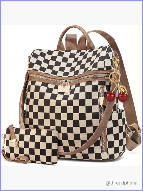Vintage Style Checkered Backpack Purse for Women - Plaid Daypack with Multiple main image 4